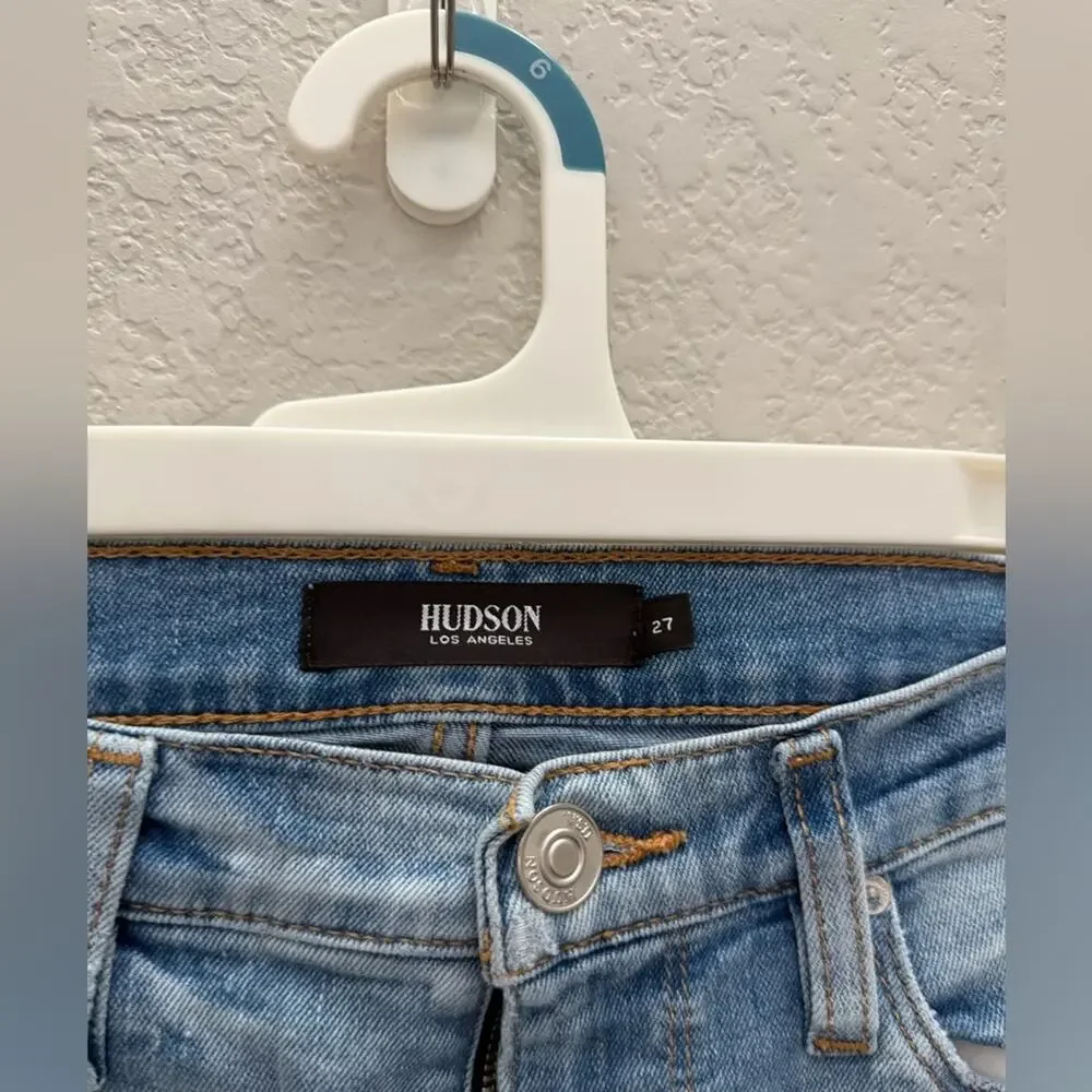 Hudson Barbara Bootcut Light Blue Stretch Denim Jeans Raw Hem Pockets Women 27 - Picture 2 of 5